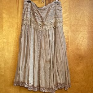 The Pyramid Collection Elegant Large Lace-Trimmed Tan Maxi Skirt